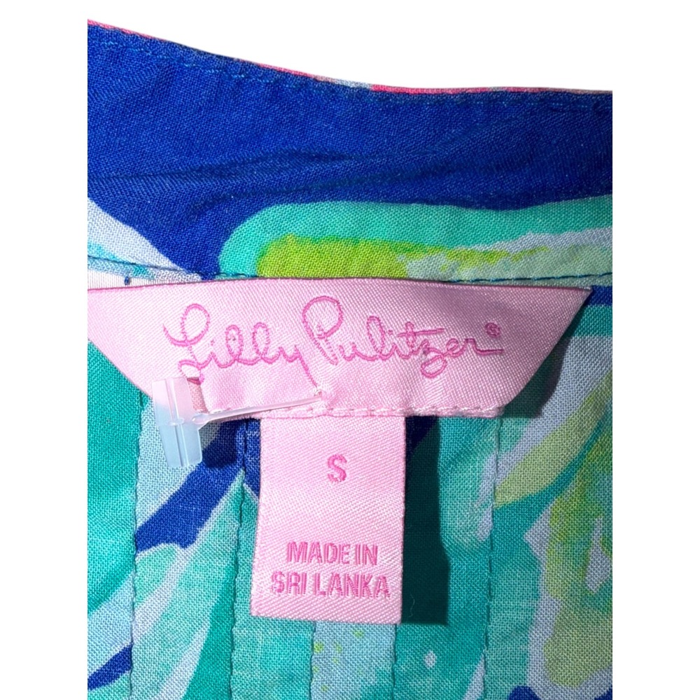Lilly Pulitzer Small Rayon Tunic Top Blue Pink Tropical Print Popover - Picture 3 of 4